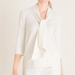Chico's White Tie-Neck Pullover Sweater Size 2 Large Removable Scarf Cotton Silk